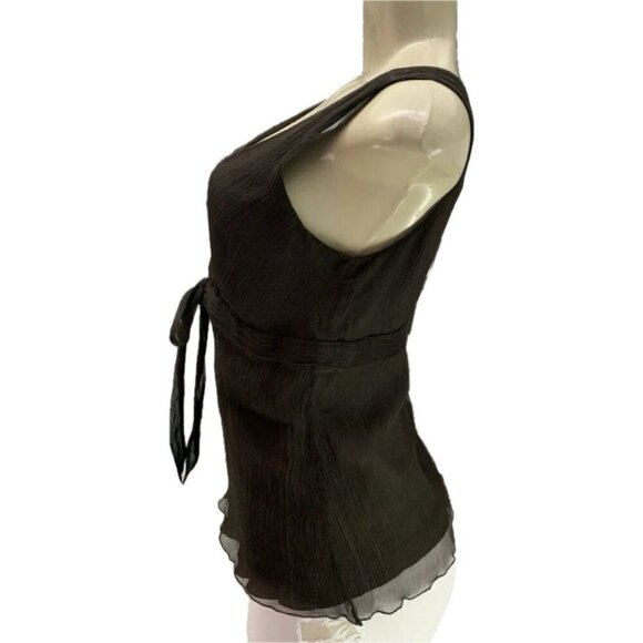 J.Crew 6 Brown Surplice Neck 100% Silk Tie Front Lined Zip Back Sleeveless Top - Picture 5 of 6